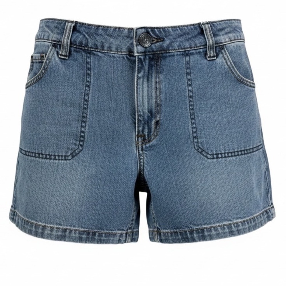 Old Navy Womens Size 6 Low Rise Denim Shorts Y2K Patch Pocket Light Wash Coastal - Picture 3 of 9